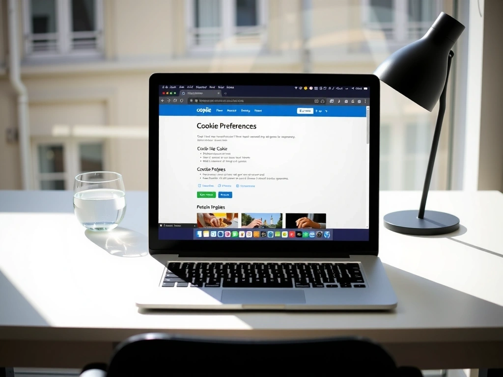Interface de gestion des cookies sur un ordinateur portable en lumière naturelle